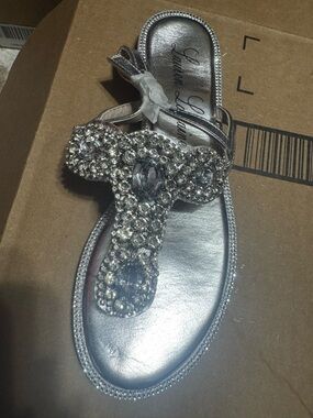 Lauren Lorraine Baha Silver Crystal T-Strap Sandal